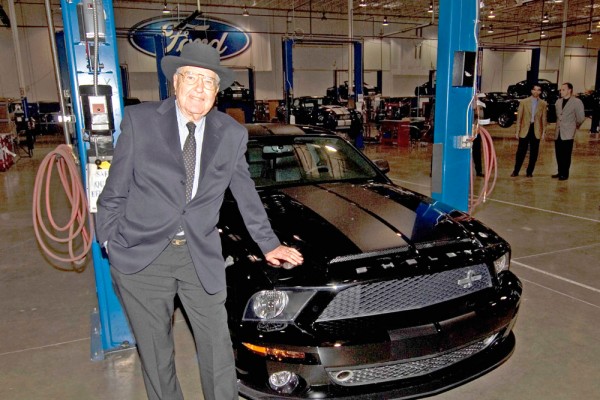Carroll Shelby shows off his new Shelby GT500KR as he celebrates his 85th birthday at the Shelby factory while enjoying the Job 1 of the new Shelby Ford Mustang GT500KR in Las Vegas, Nevada