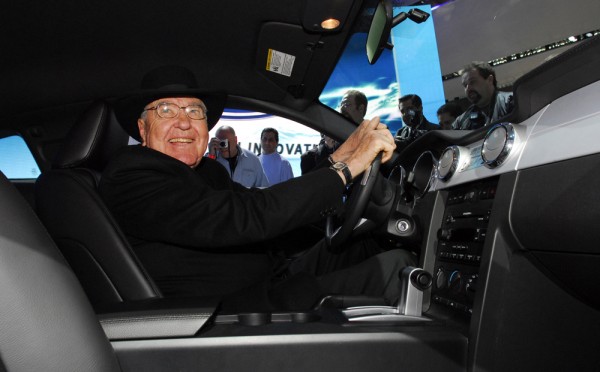 Carroll Shelby shows off the 2006 Shelby GT-H Mustang during the New York International Auto Show in 2006